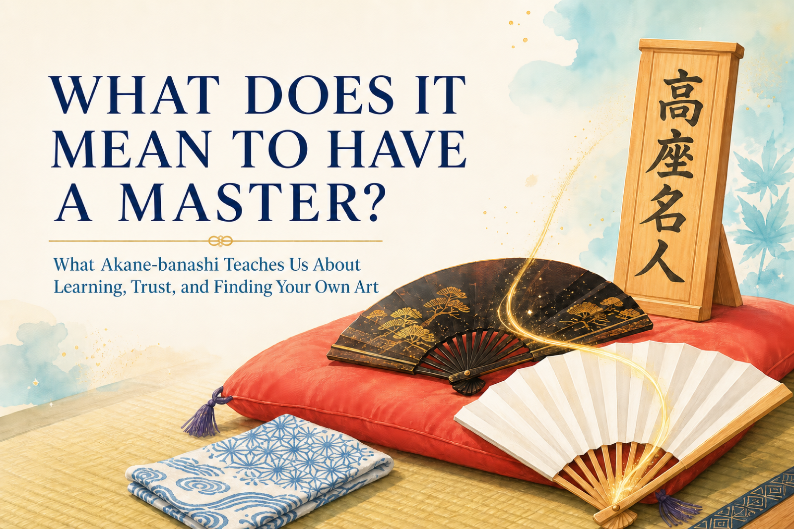 Rakugo fans and a golden thread symbolizing the bond between master and apprentice